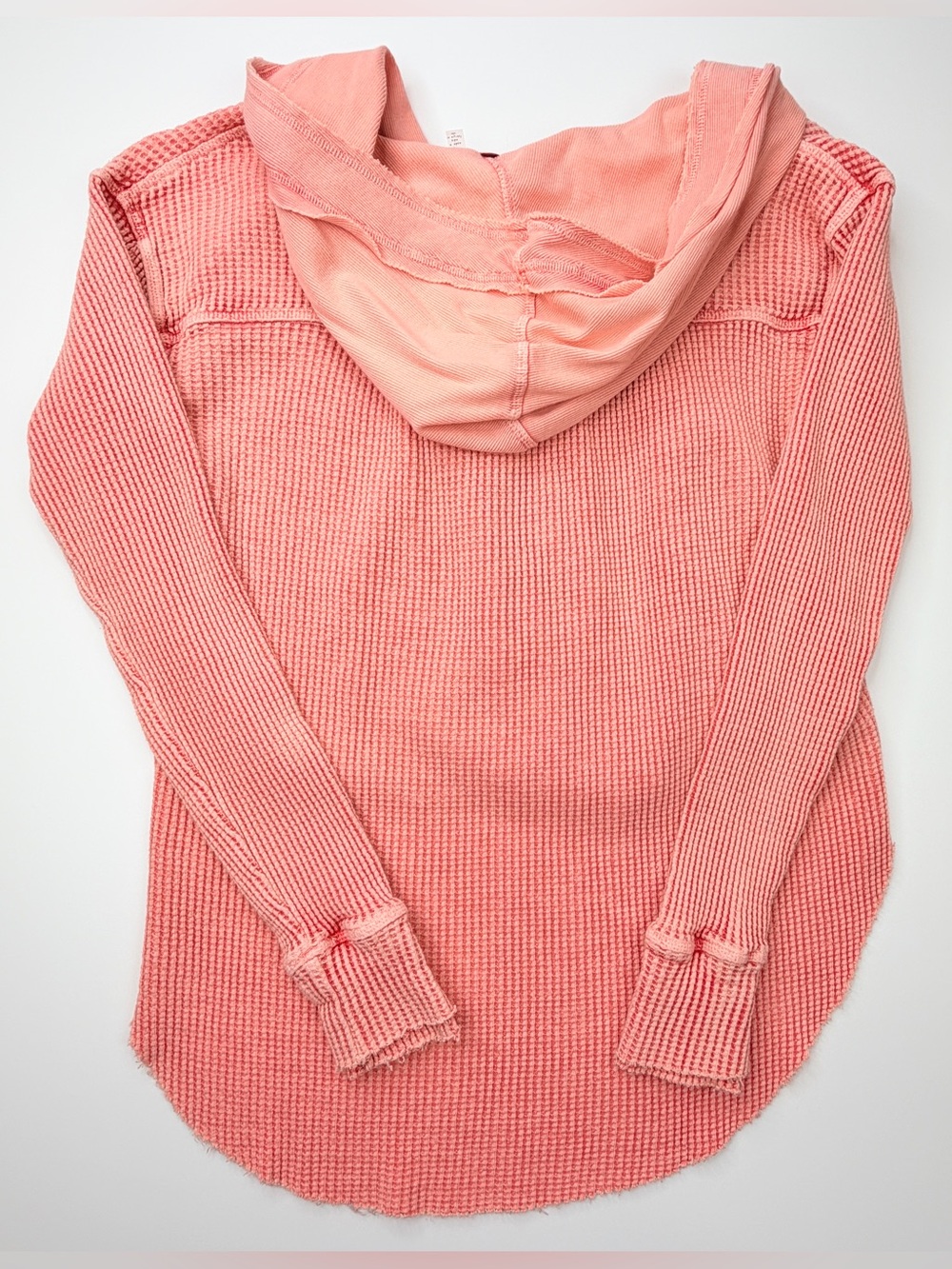 Free People One Axel Hoodie Coral Waffles Knit Oversized EUC Small S - Picture 6 of 8